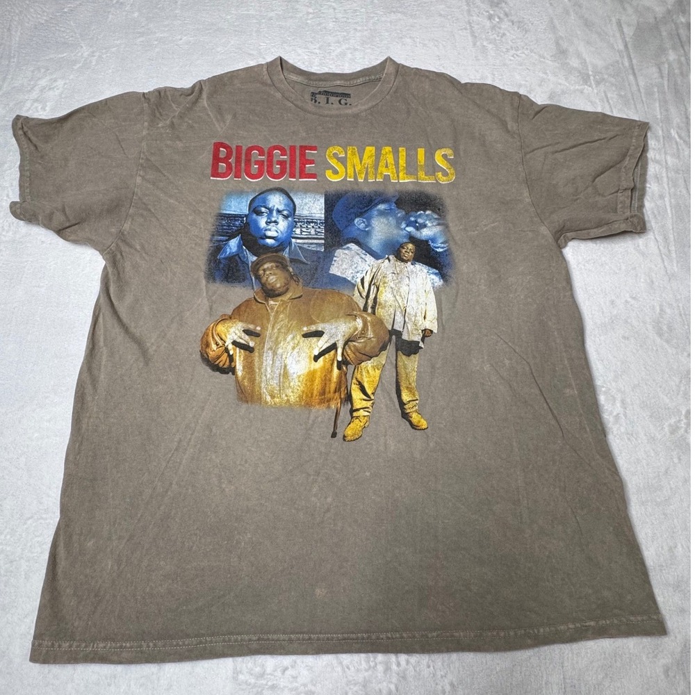Biggie Smalls Notorious BIG Mens XL Brown Mineral Wash Graphic Rap Tee Hip Hop
